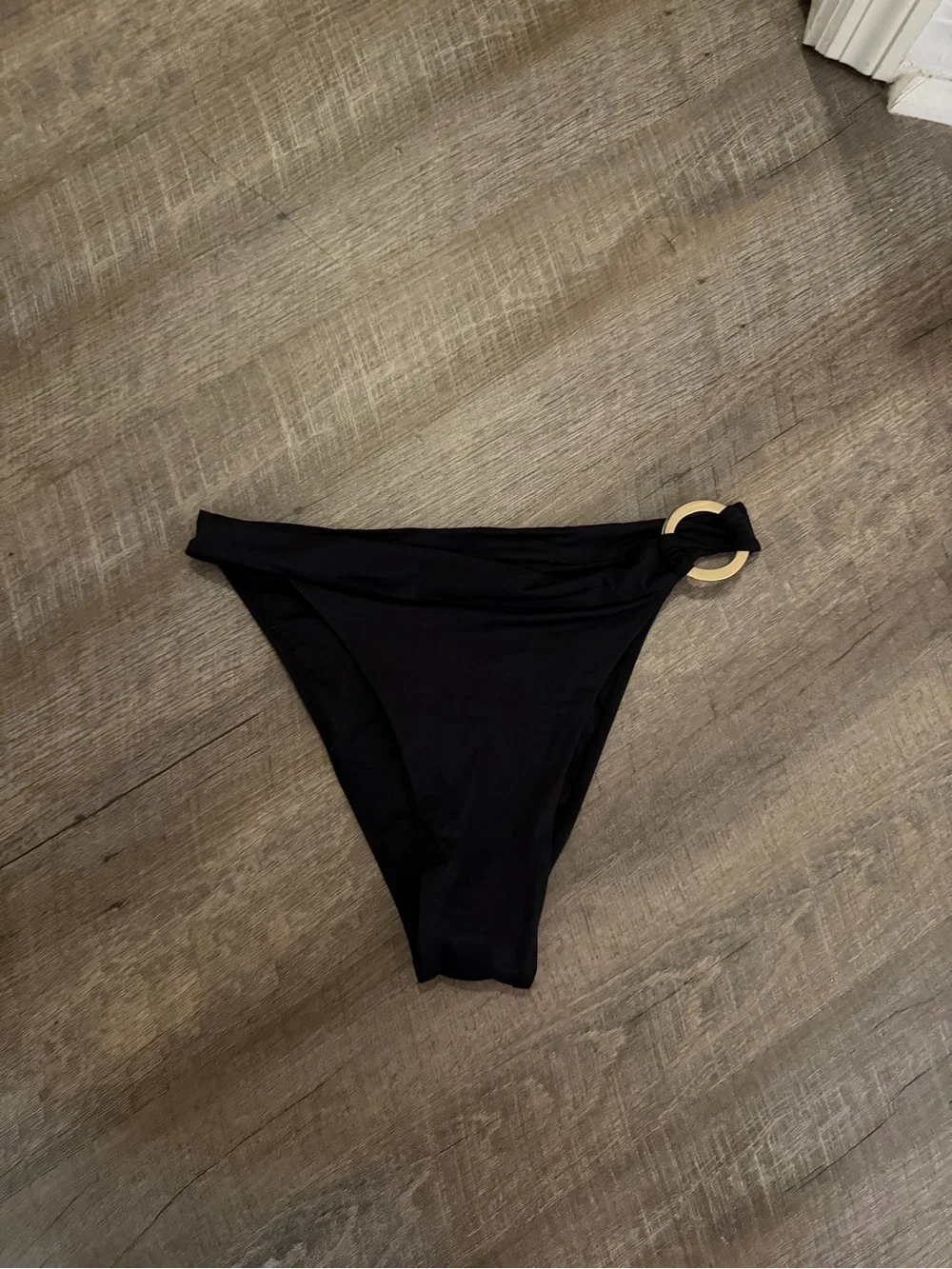 Monday Swimwear Black High-Leg Bikini Bottom with Side Ring